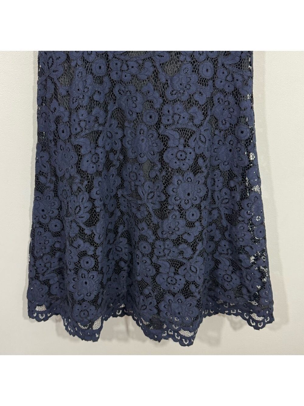 Reitmans Sweetheart Fit & Flare Dress Sz 4 Navy Blue Lace Overlay Open Back VGUC - Picture 5 of 14